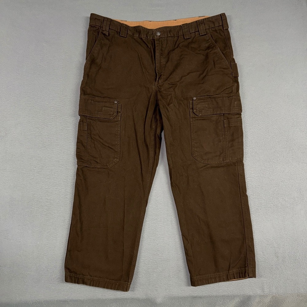 Duluth Trading Pants Mens 46x30 Brown Fire Hose Cargo Work Canvas Heavy Duty
